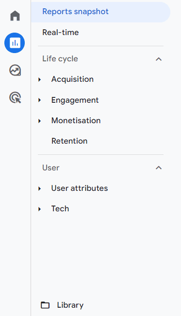 The library in the GA4 reports menu